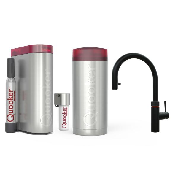 Quooker Flex Round | COMBI | CUBE + Filter | schwarz | sofort-Kochend-Wasserhahn