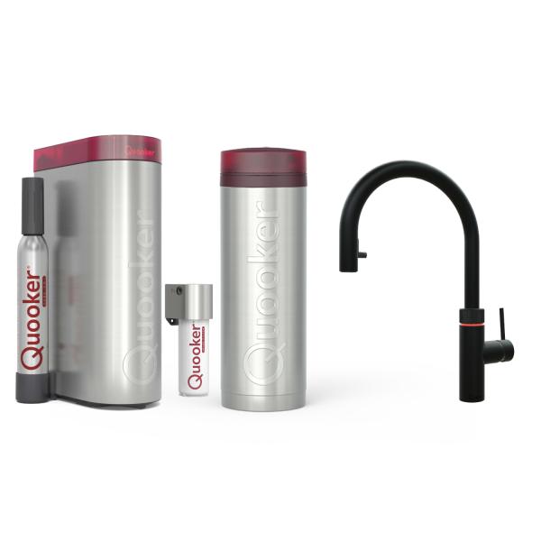 Quooker Flex Round | PRO3 | CUBE + Filter | schwarz | sofort-Kochend-Wasserhahn